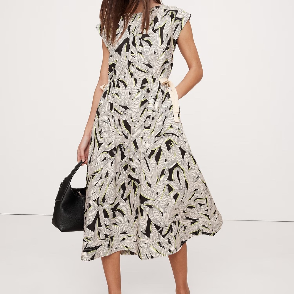 BANANA REPUBLIC Cotton Poplin Tie-Waist Midi Dress Color: Banana Peel Yellow